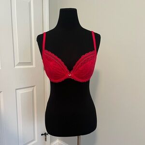 Chantelle Vibrant Red Lace Unpadded Bra with Underwire 36C